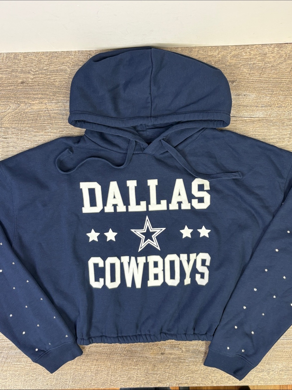 Gameday Couture Dallas Cowboys Rhinestone Sleeve Cropped Hoodie | Women’s Medium